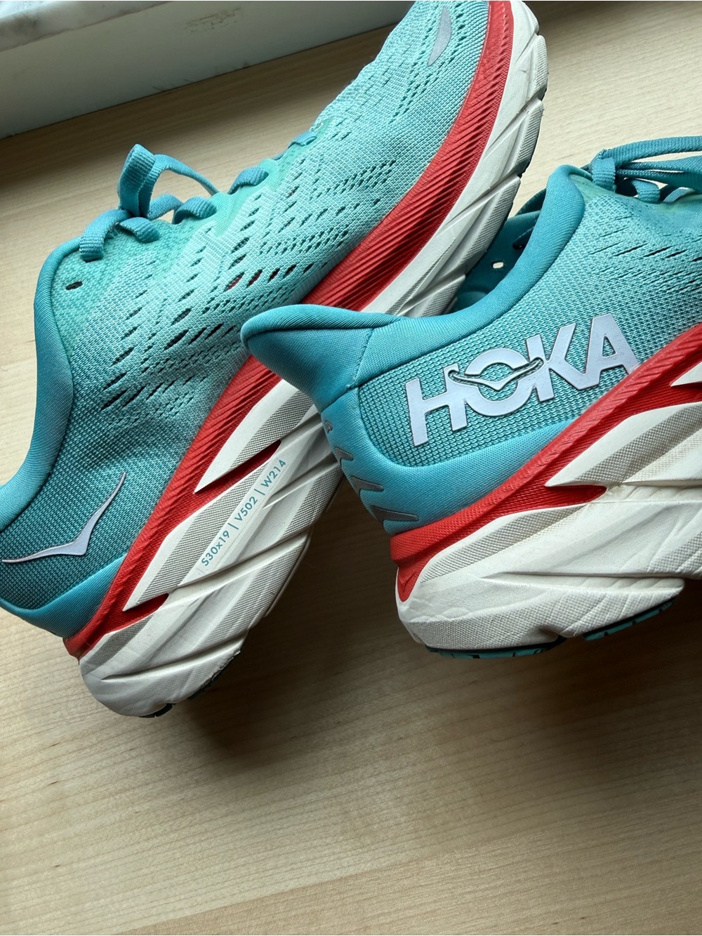 EUC Hoka Clifton One Women’s Turquoise and Coral Sneakers Athletic Running Shoes - Picture 2 of 13